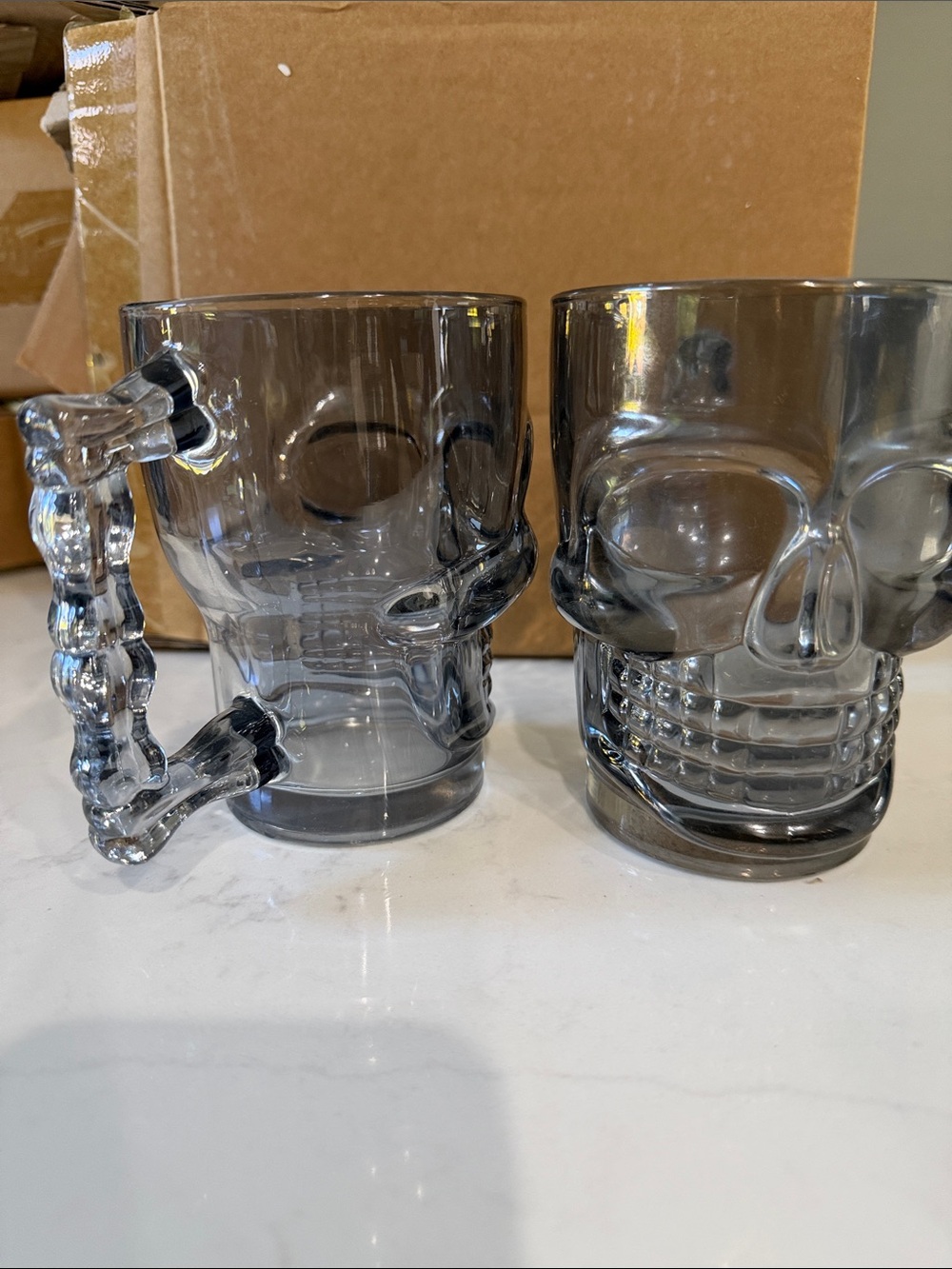 Smoky Gray Skull-Shaped Glass Mugs - Set of 2